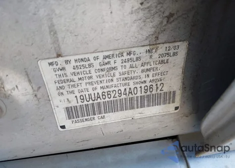 2004 Acura Tl z USA, uszkodzony, nr VIN 19UUA66294A019612